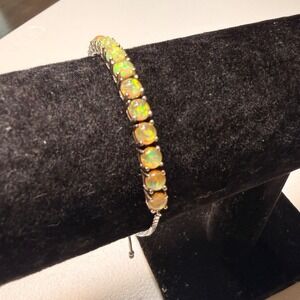 5.00 CTW Lab Grown African Opal Adjustable Bracelet 925 Sterling Silver Rhodium